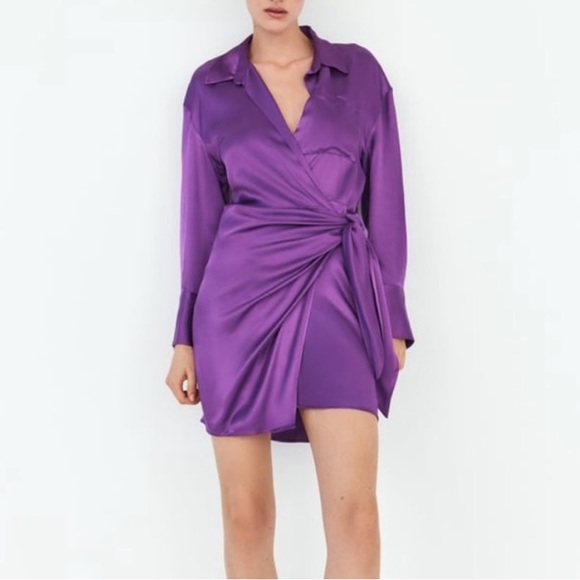 Zara purple satin tie side mini dress - Picture 7 of 13